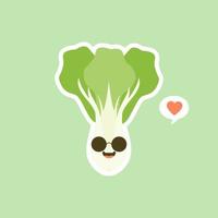 bonito pak choi personagem dos desenhos animados mascote vegetal conceito de comida saudável isolado ilustração vetorial. personagem bok choy vetor