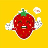 personagem de fruta morango fofo e kawaii. pode ser usado no menu do restaurante, livros de culinária e rótulo de fazenda orgânica. comida saudável. saboroso vegano. produto orgânico. ingrediente culinário. vetor