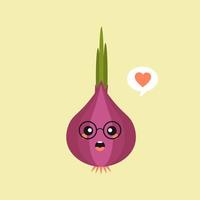 ilustração de mascote de cebola bonito e kawaii com expressão de personagem isolada na cor de fundo. estilo de design plano para sua marca de mascote. emoji do site vetor