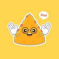 personagem de quesadilla fofa e kawaii. ilustração de design plano de comida mexicana. emoji fofo desenhado à mão. ilustração em vetor plana emoticon de fast food mexicano. especiarias comida tradicional