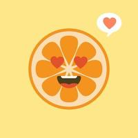 personagem de desenho animado fofo e kawaii laranja. ilustração de personagem de fruta orgânica feliz saudável. frutas cítricas que são ricas em vitamina c. azedo, ajudando a se sentir fresco. vetor