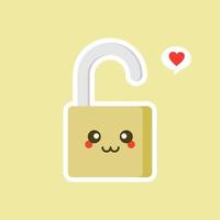 ícone de cadeado aberto. personagem kawaii de cadeado seguro seguro. ícone de cor de cadeado a sorrir. senha confiável. proteção, segurança. segurança fácil. cadeado feliz. emoji, emoticon. ilustração vetorial isolada vetor