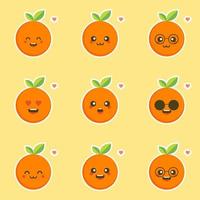 personagem de desenho animado fofo e kawaii laranja. ilustração de personagem de fruta orgânica feliz saudável. frutas cítricas que são ricas em vitamina c. azedo, ajudando a se sentir fresco. vetor