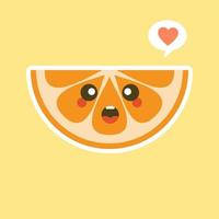 personagem de desenho animado fofo e kawaii laranja. ilustração de personagem de fruta orgânica feliz saudável. frutas cítricas que são ricas em vitamina c. azedo, ajudando a se sentir fresco. vetor