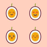 bonito sorridente maracujá exótico. personagem de fruta kawaii. ícone de vetor colorido isolado de design de frutas tropicais