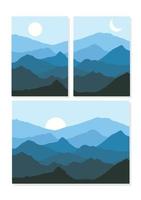paisagem de dia e noite, paisagem de montanha com lua, sol, design plano de ilustração vetorial vetor
