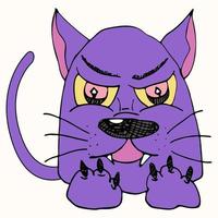 personagem de gato descontente e irritado desenhado com marcador. personagem de desenho animado, imitação do desenho de uma criança. vetor