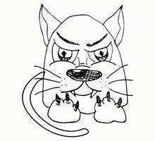 personagem de gato descontente e irritado desenhado com marcador. personagem de desenho animado, imitação de um desenho infantil. vetor