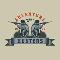 distintivo de emblema de caça e aventura vintage vetor