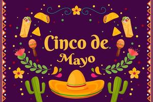 fundo de celebração de feriado mexicano plano cinco de maio vetor