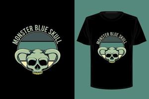 design de camiseta vintage retrô de caveira azul monstro vetor