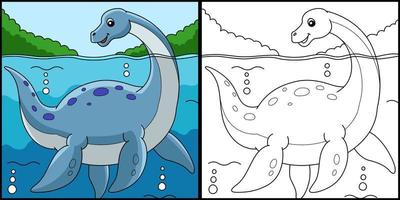 ilustração de página para colorir de dinossauro plesiossauro vetor