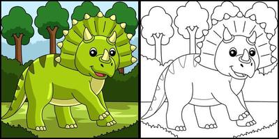ilustração de página para colorir de dinossauro triceratops vetor