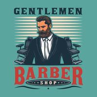 emblema de barbearia de cavalheiros com cadeiras de barbeiro vetor