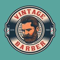 emblema de barbearia com homem de barba vetor