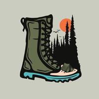 botas de acampamento logotipo de viagem de aventura vetor