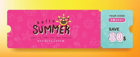 modelo de banner de cupom de promoção de presente de verão com vibrações de praia vetor