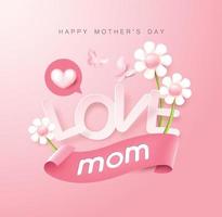 layout de fundo de banner de cartaz de dia das mães com flores e balões em forma de coração