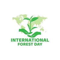 design de vetor de logotipo do dia da floresta ecológica internacional e conceito de dia da terra salvando o conceito de floresta