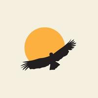 águia voando com o sol silhueta logotipo vetor ícone símbolo ilustração design