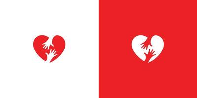 design de logotipo de coração de combinação de mão simples e moderno vetor