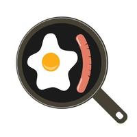 ovos fritos de café da manhã com salsicha grelhada. ilustração vetorial isolada em um fundo branco vetor