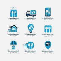 coleção de logotipo de comida de entrega com esquema de cores azul vetor
