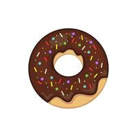 donut isolado no branco. fofos, donuts de chocolate com pó multicolorido. vetor