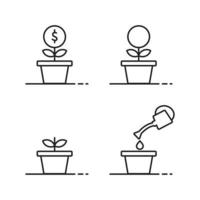 conjunto de ícones de linha fina de planta de dinheiro crescente de vetor premium. símbolo de vetor de estilo plano moderno sobre fundo branco.