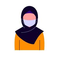 mulheres muçulmanas bonitas com hijab usando máscara para prevenir doenças, gripe, poluição do ar, ar contaminado, coronavírus. ilustração vetorial vetor