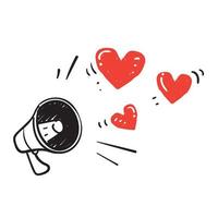 megafone doodle desenhado à mão e símbolo vetorial de ilustração de amor para espalhar amor vetor