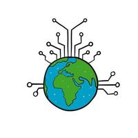 ícone de ilustração de tecnologia cibernética global de doodle desenhado à mão vetor