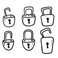doodle desenhado à mão ícone de ilustração de cadeado bloqueado e desbloqueado isolado vetor