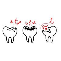 ícone de ilustração de dor de dente doodle desenhado à mão isolado vetor