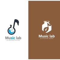 música com vetor de conceito de design de logotipo de ciência de laboratório. vetor de química