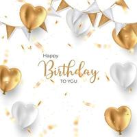 design de plano de fundo feliz aniversário para cartão de felicitações. banner de aniversário com balão realista, confete.