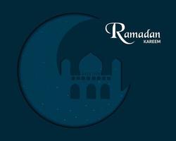 ramadan kareem com lua crescente e mesquita vetor