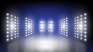 fundo de tecnologia abstrato salão de palco do estádio com luzes cênicas de interface de usuário de tecnologia futurista redonda azul iluminação de fundo de holofotes de palco vazio. vetor