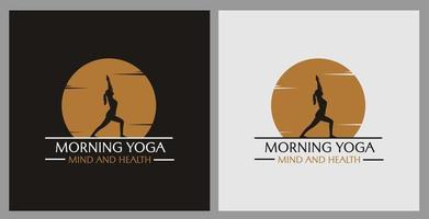 logotipo de ioga matinal. ilustração de silhueta de mulher fazendo pose de ioga. adequado para sinal de estúdio vetor