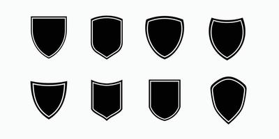 ícone de escudo vetorial, escudos heráldicos, etiquetas pretas, emblemas vintage isolam, protegem formas
