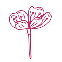 ícone de doodle de flor de sakura. linha traseira isolada em branco. desenho floral de contorno de uma linha.ilustração vetorial vetor