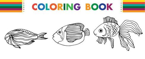 livro de colorir de peixe dos desenhos animados vetor