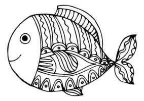 página para colorir fofa para crianças com peixe vetor