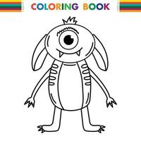 monstro alienígena engraçado e fofo com três olhos para crianças. criatura imaginária para crianças livro de colorir, desenho de fantasia de contorno preto e branco para páginas para colorir. vetor