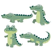 conjunto de vetores de desenho animado de personagem de crocodilo fofo