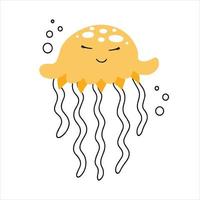 água-viva sorridente fofa com ícone de rosto de bebê desenhado à mão no estilo doodle. ilustração vetorial. vetor