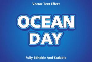 efeito de texto do dia do oceano com fundo de cor gradiente azul editável.