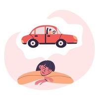 jovem sonha em como ela vai dirigir um carro. vetor plano isolado ilustração moderna em cores da moda.