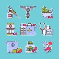 conjunto de ícones de medicamentos de saúde vetor