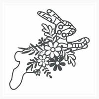 mandala de coelho com flor. vetor, arte de linha vetor